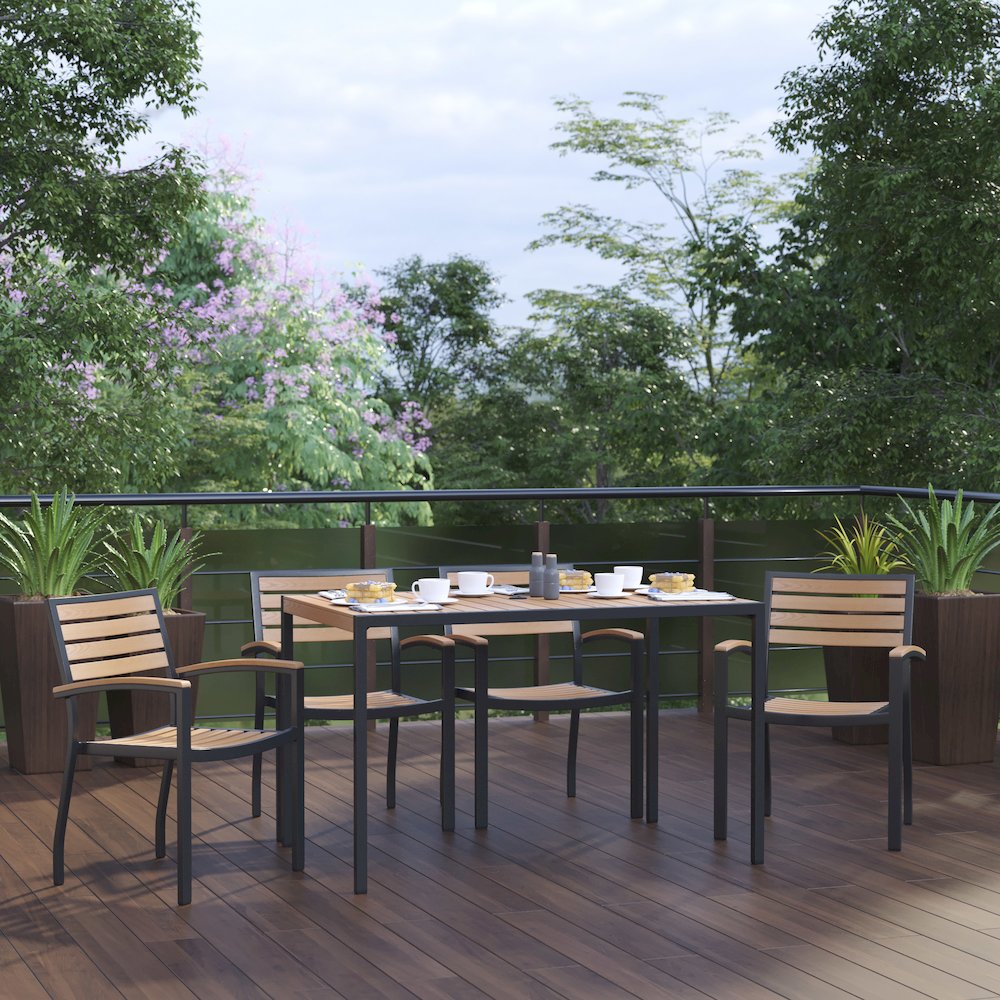 5 Piece Dining Table Set - Poly Slats - 30" x 48" Table-4 Club Chairs. Picture 2