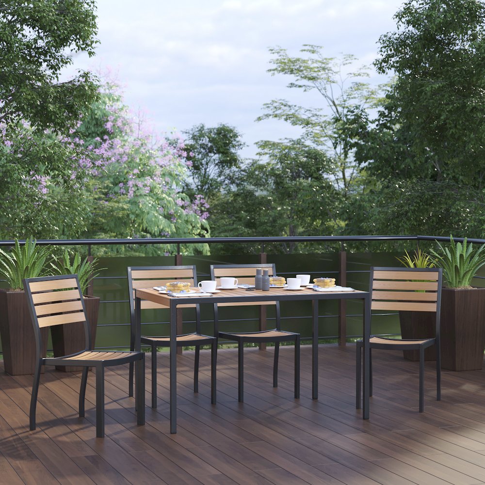5 Piece Patio Table Set - Poly Slats - 30" x 48" Table with 4 Stackable Chairs. Picture 2