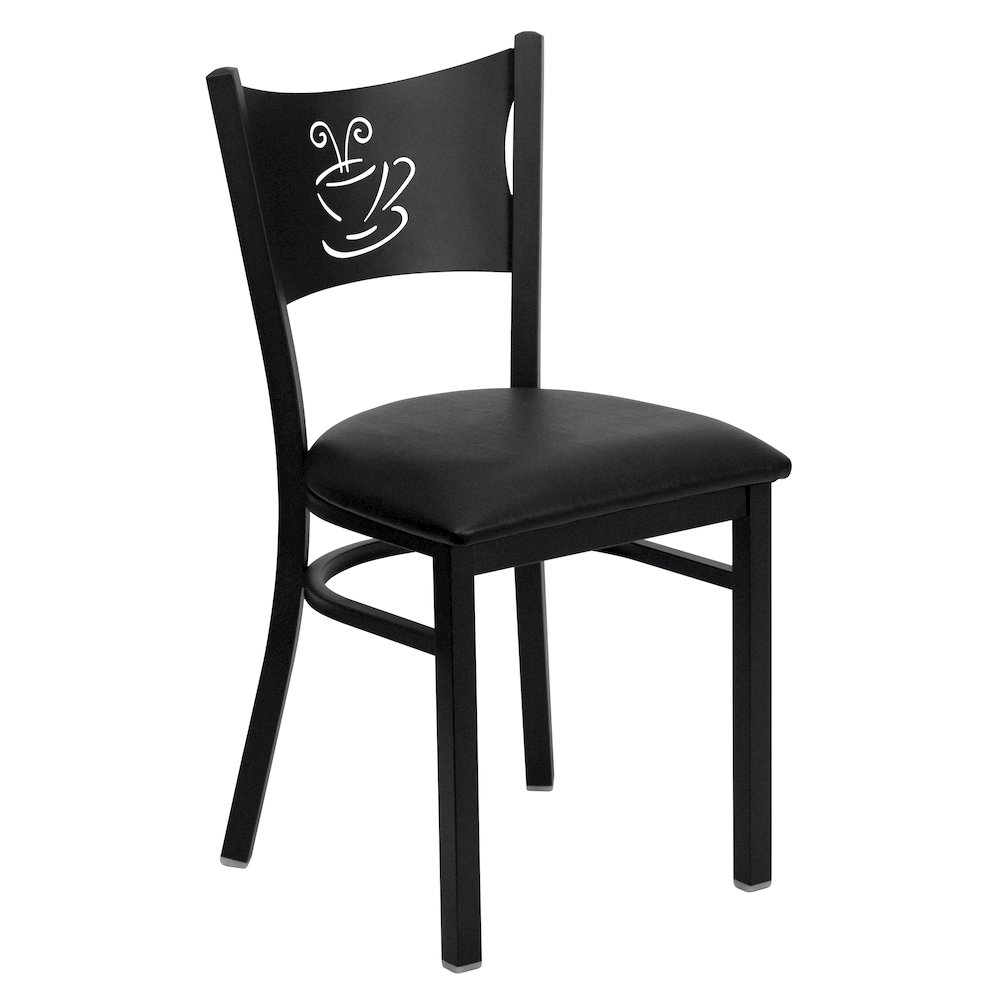 Black Coffee Back Metal Restaurant Chair - Black Vinyl Seat. Picture 1