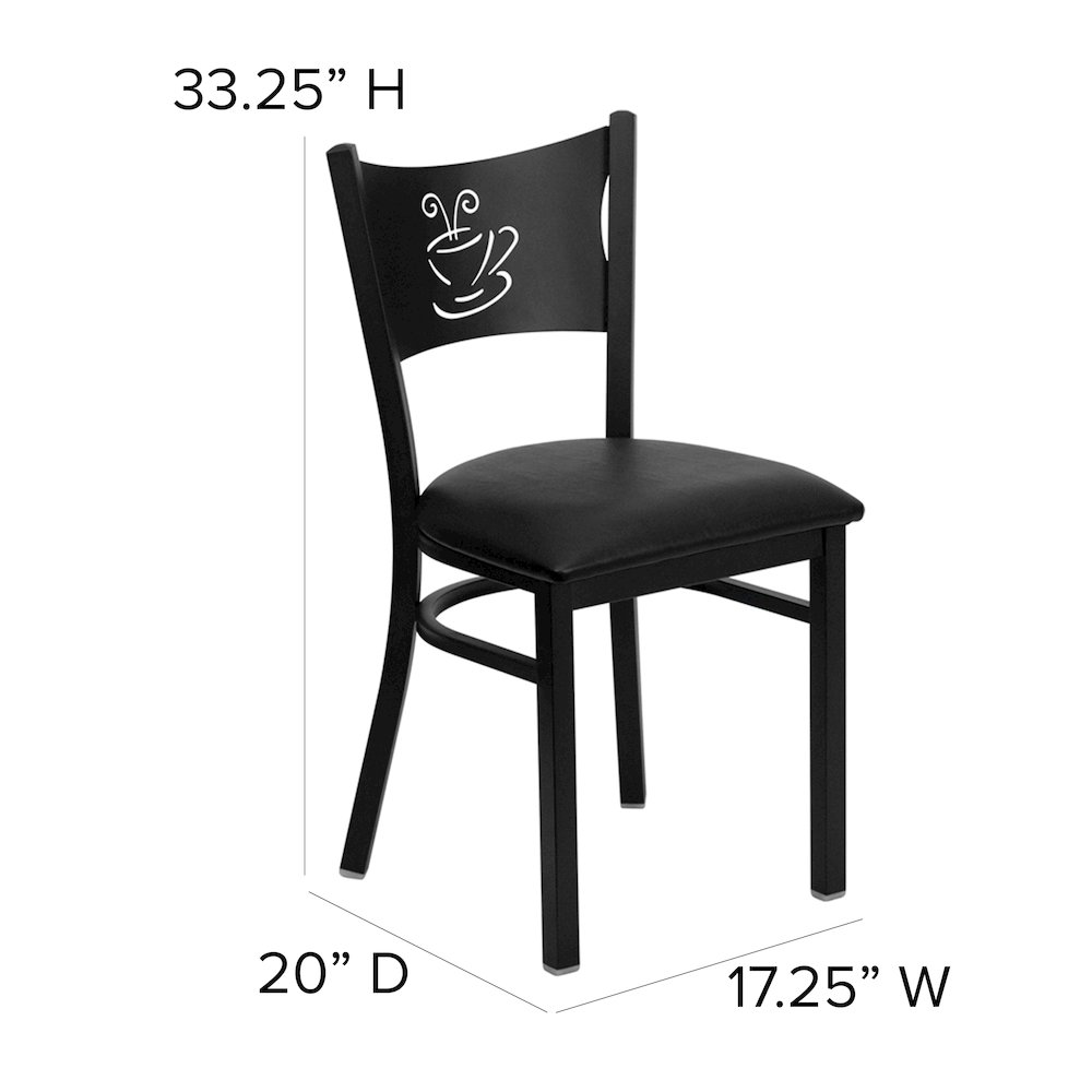 Black Coffee Back Metal Restaurant Chair - Black Vinyl Seat. Picture 6