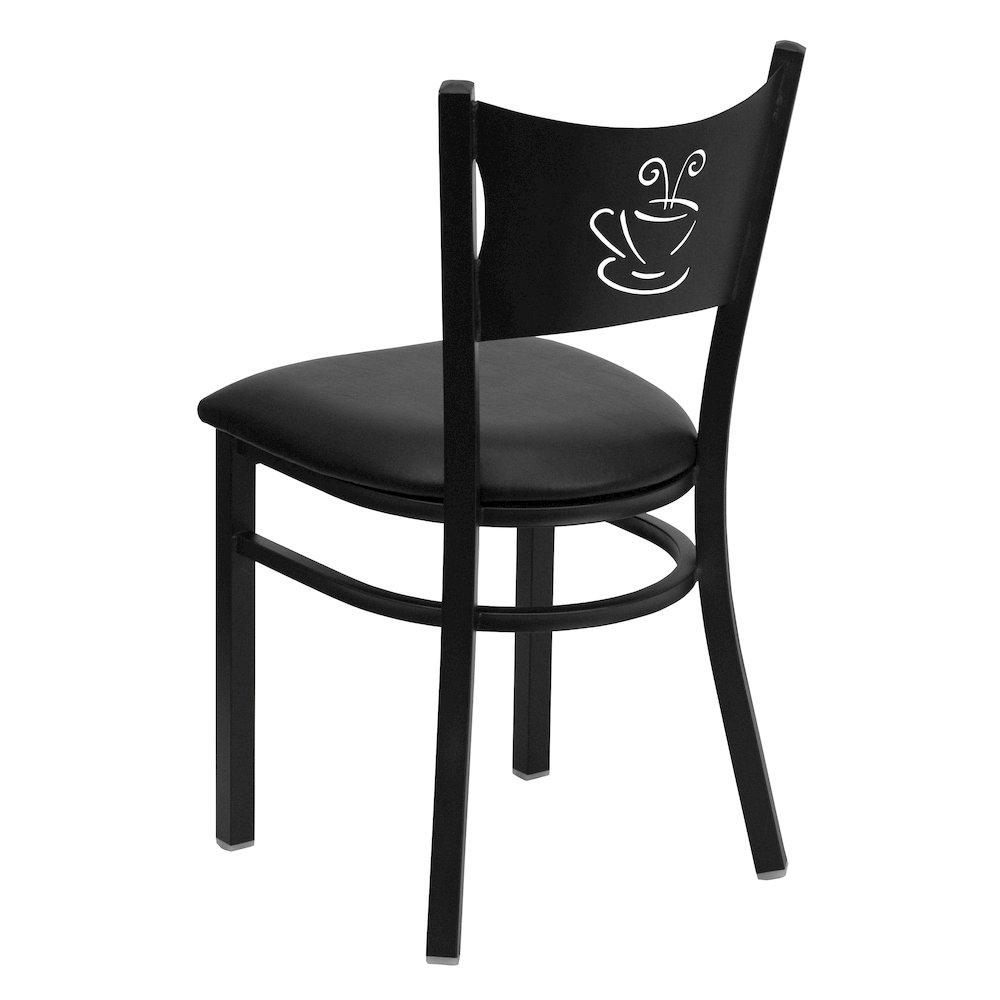 Black Coffee Back Metal Restaurant Chair - Black Vinyl Seat. Picture 7
