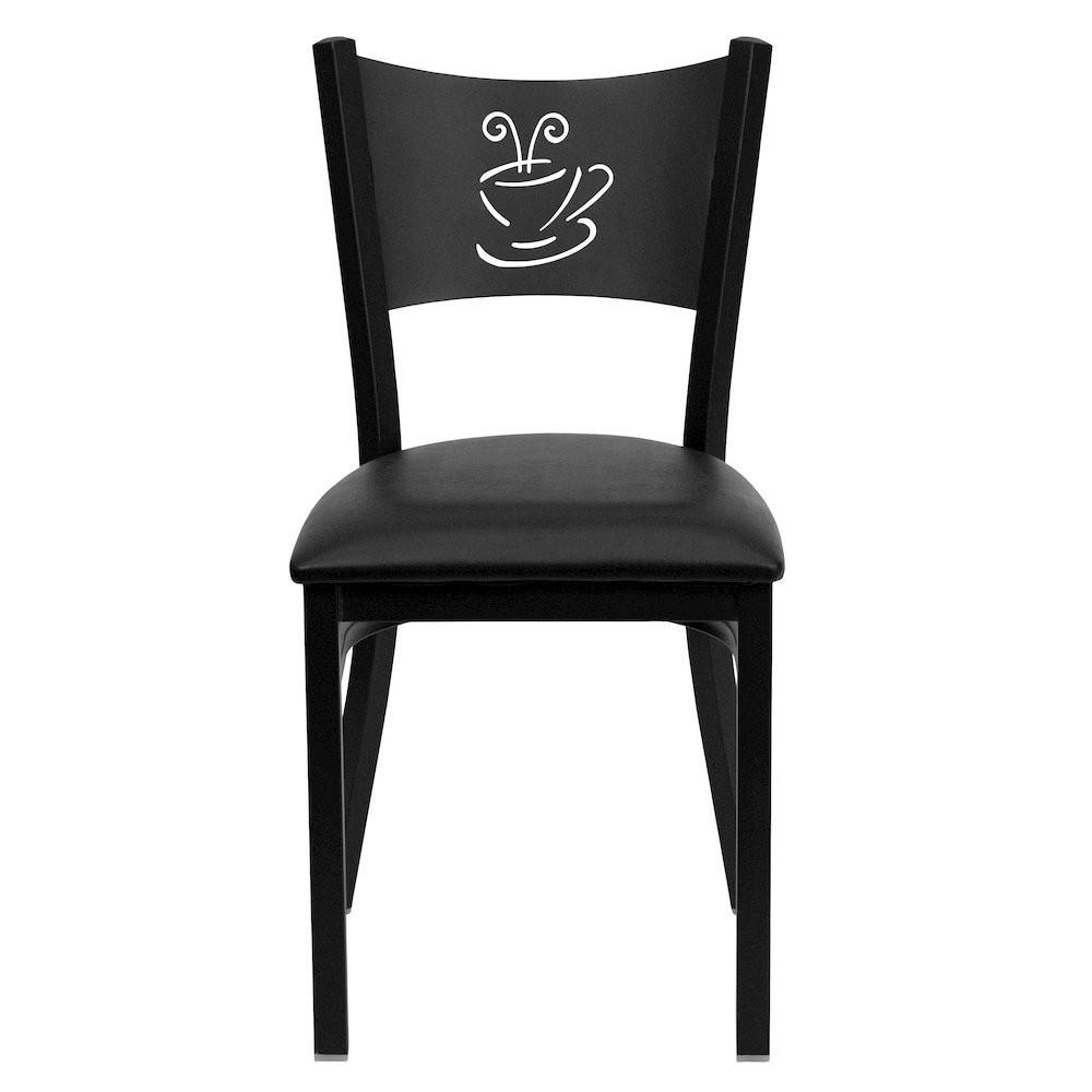 Black Coffee Back Metal Restaurant Chair - Black Vinyl Seat. Picture 10