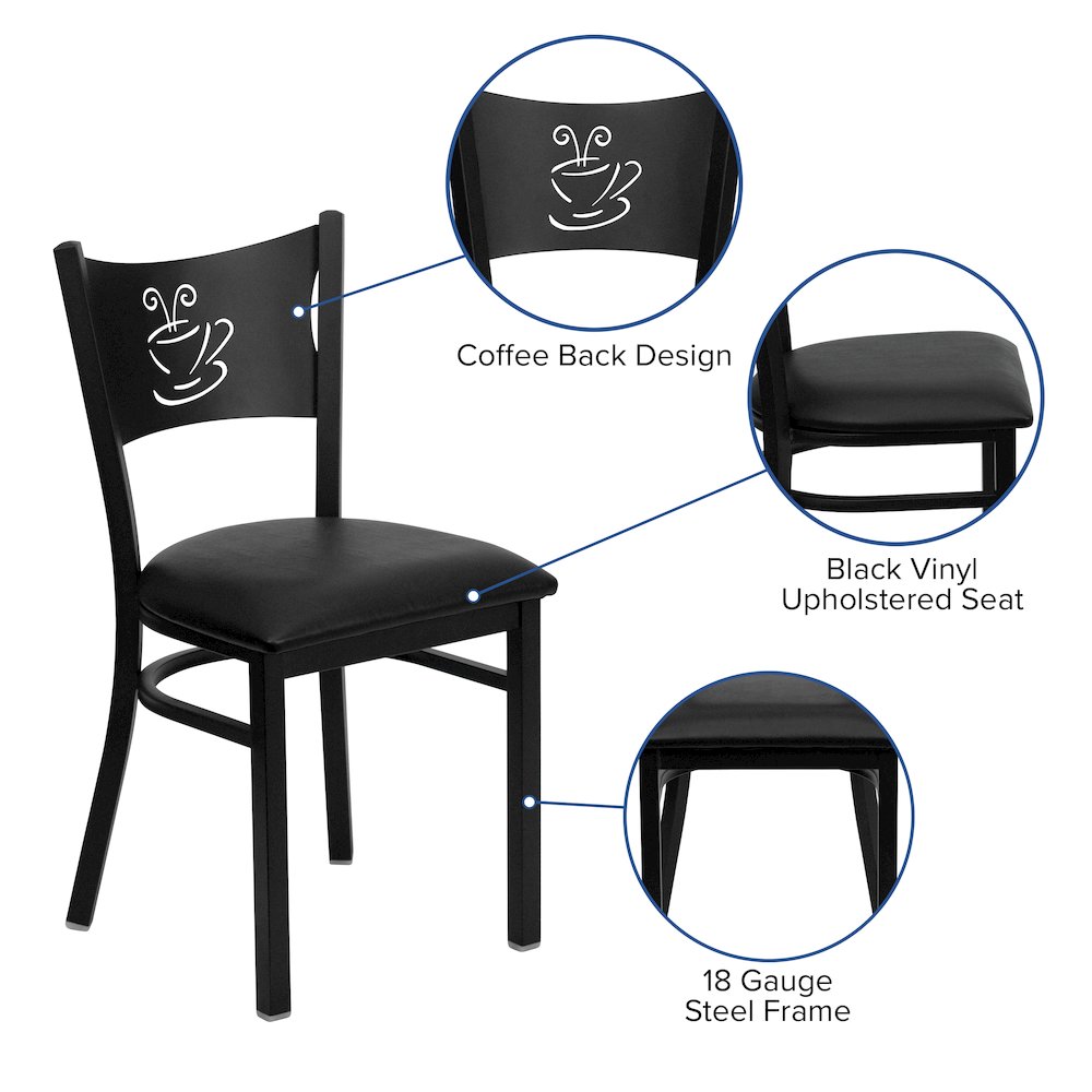 Black Coffee Back Metal Restaurant Chair - Black Vinyl Seat. Picture 5