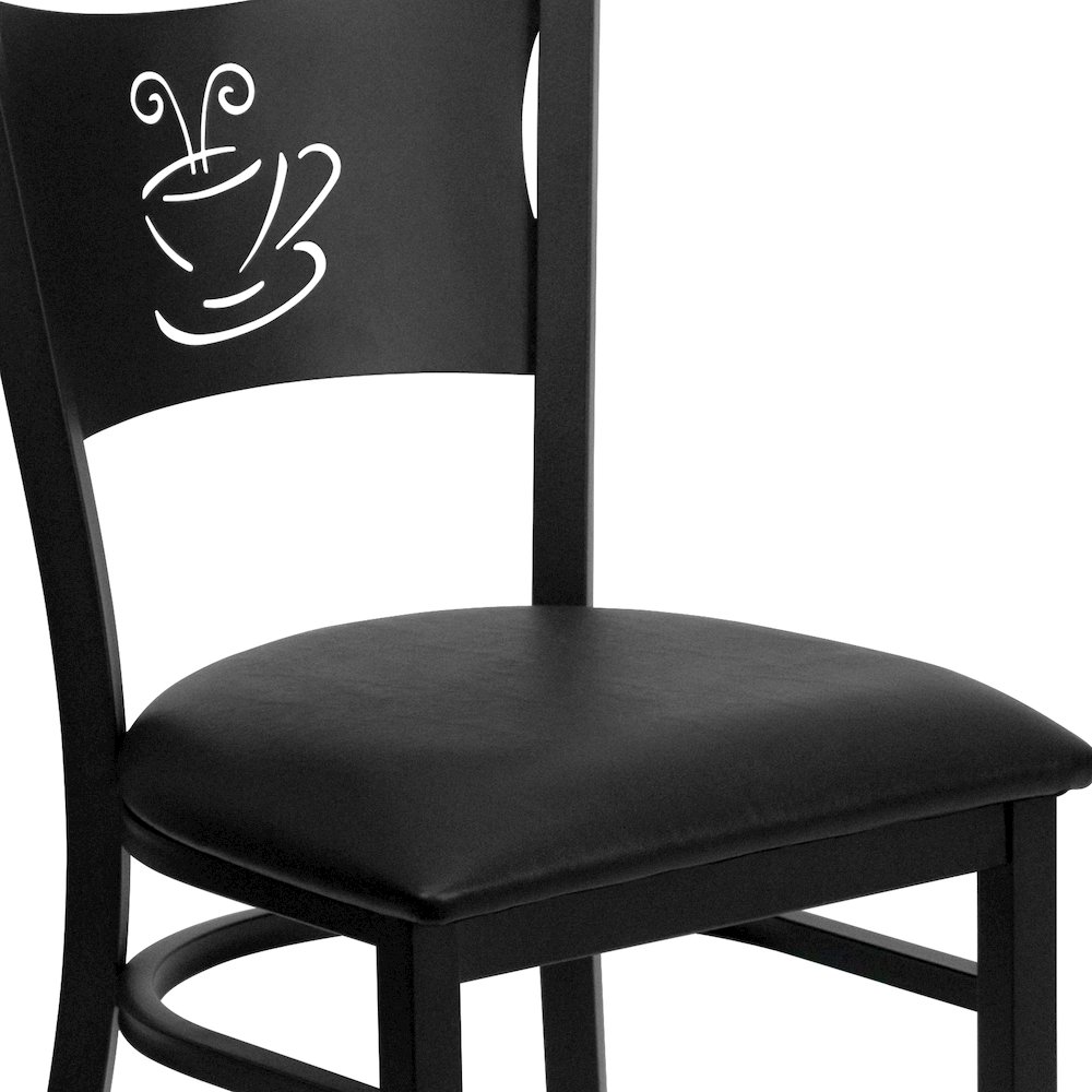 Black Coffee Back Metal Restaurant Chair - Black Vinyl Seat. Picture 8