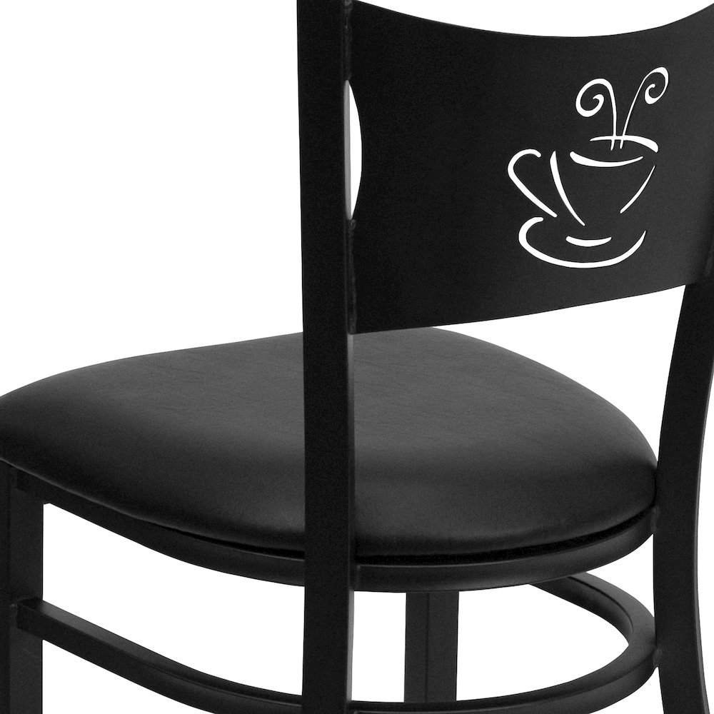 Black Coffee Back Metal Restaurant Chair - Black Vinyl Seat. Picture 11