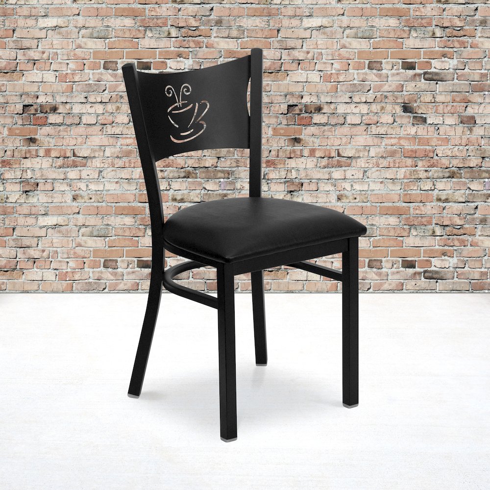 Black Coffee Back Metal Restaurant Chair - Black Vinyl Seat. Picture 2