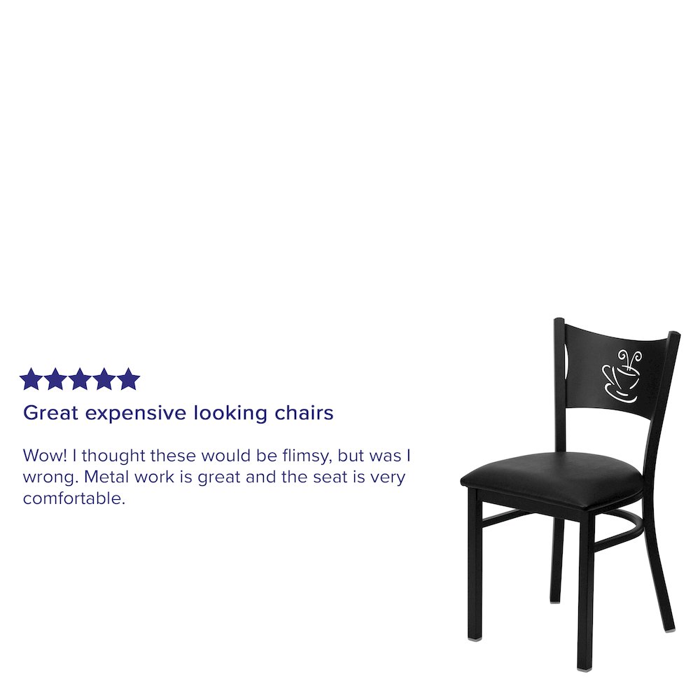 Black Coffee Back Metal Restaurant Chair - Black Vinyl Seat. Picture 4