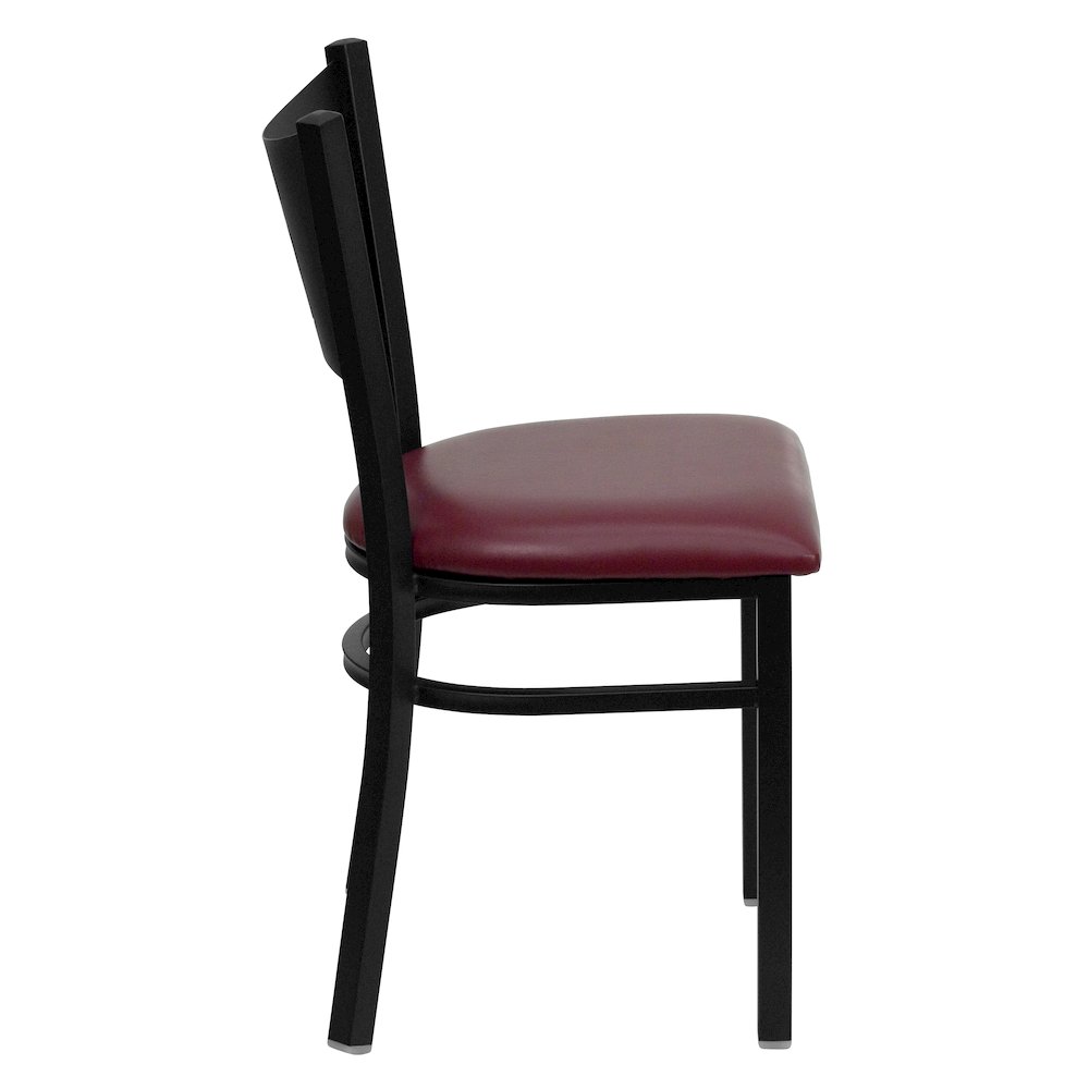 Black Coffee Back Metal Restaurant Chair - Burgundy Vinyl Seat. Picture 2