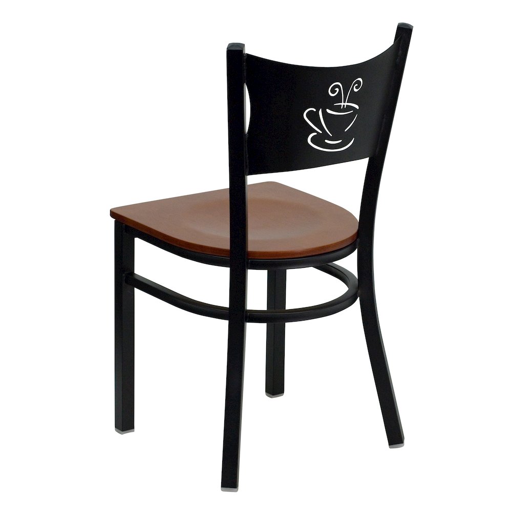 Black Coffee Back Metal Restaurant Chair - Cherry Wood Seat. Picture 4