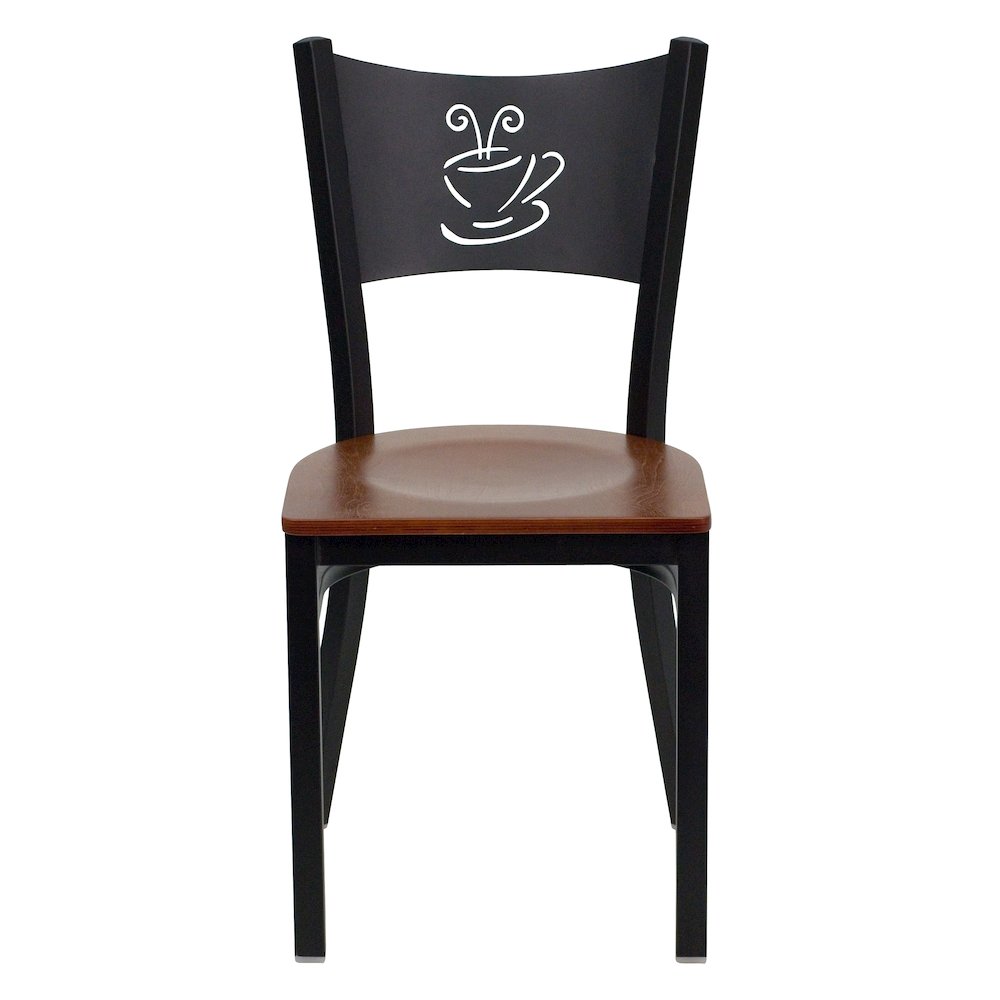 Black Coffee Back Metal Restaurant Chair - Cherry Wood Seat. Picture 6