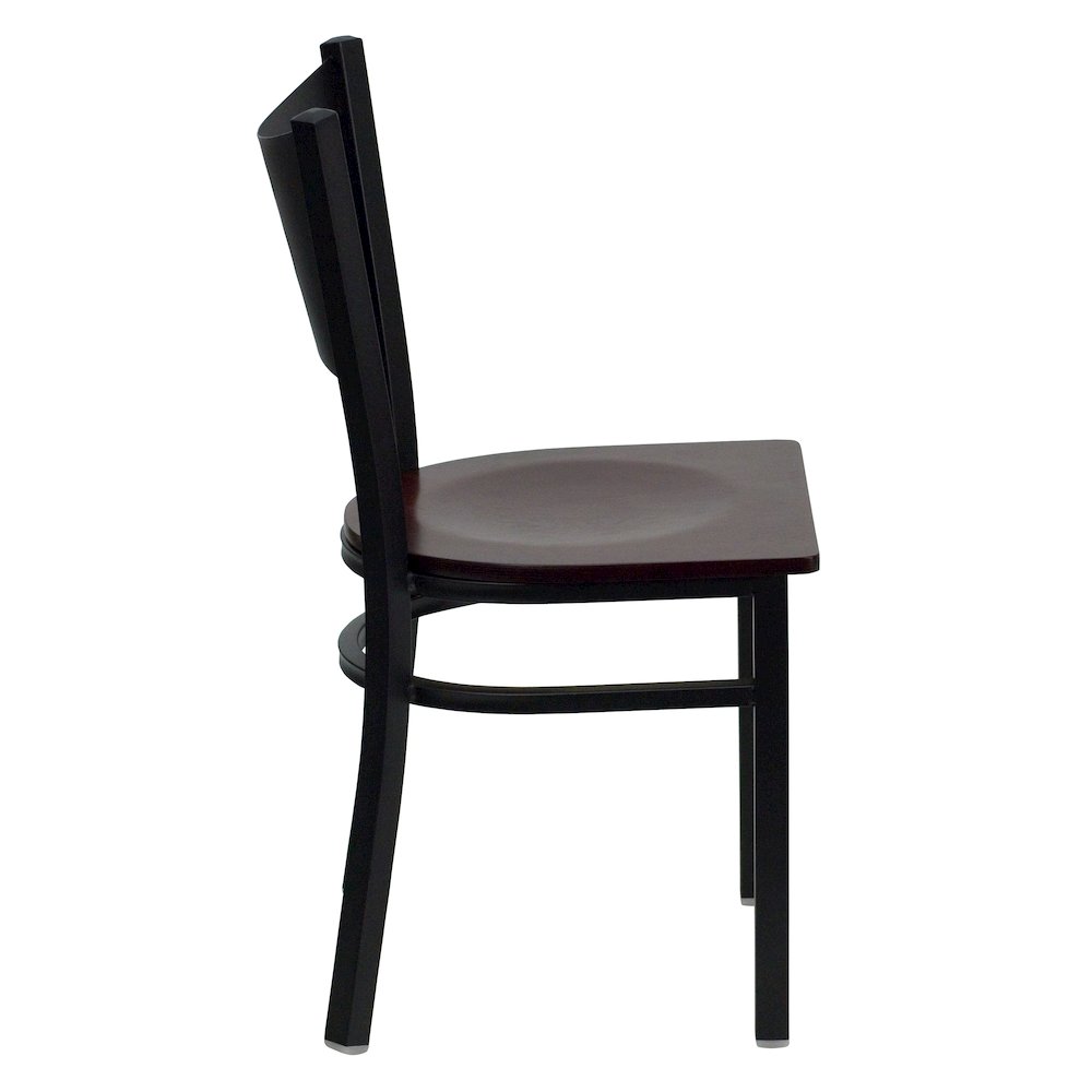 Black Coffee Back Metal Restaurant Chair - Mahogany Wood Seat. Picture 5