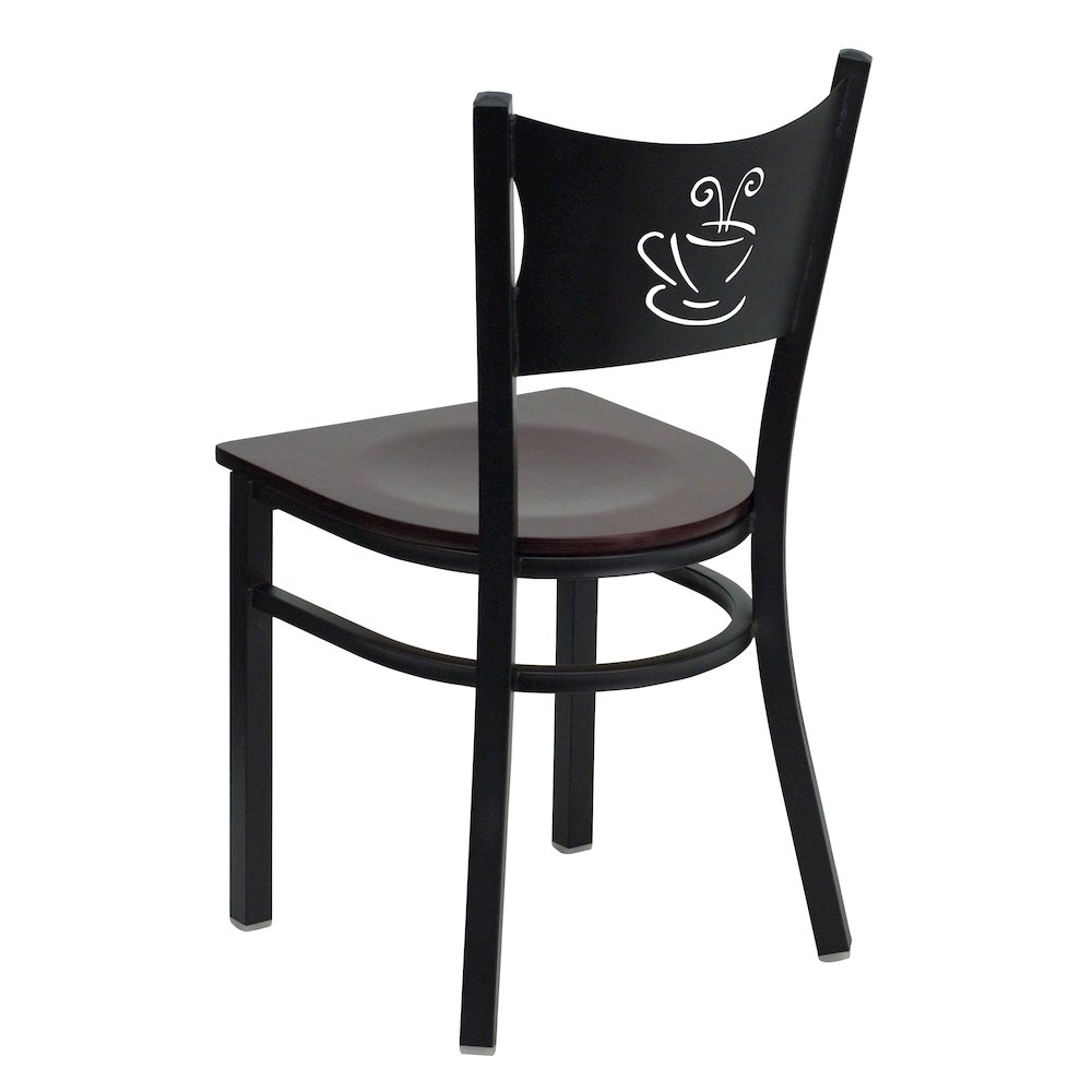 Black Coffee Back Metal Restaurant Chair - Mahogany Wood Seat. Picture 4
