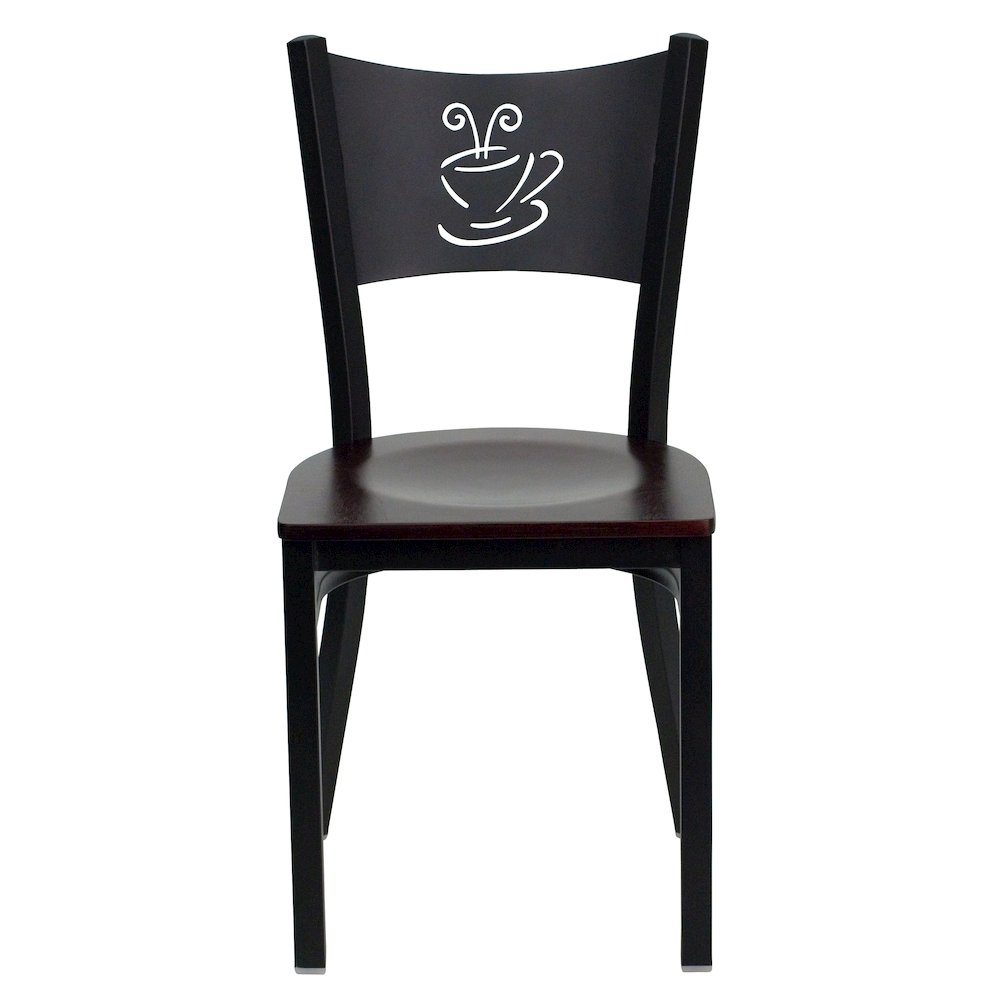Black Coffee Back Metal Restaurant Chair - Mahogany Wood Seat. Picture 6