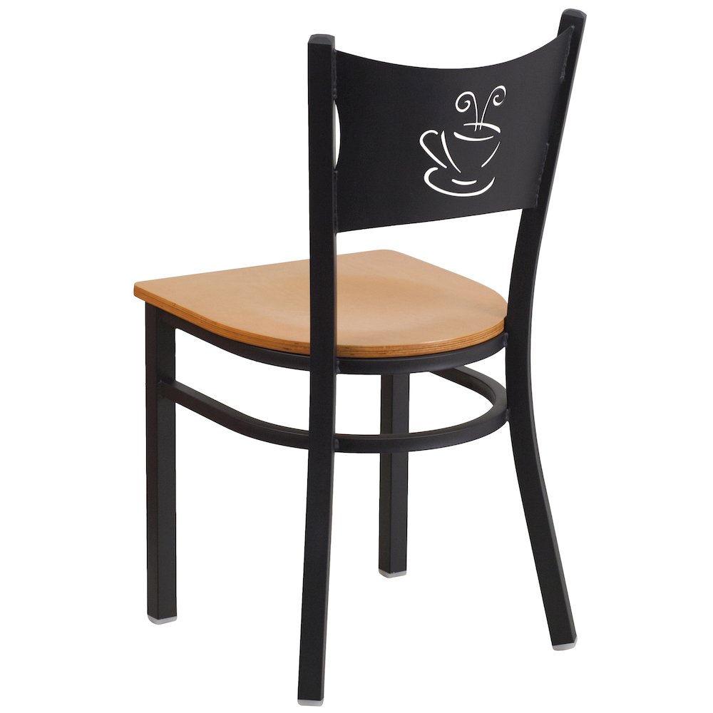 Black Coffee Back Metal Restaurant Chair - Natural Wood Seat. Picture 4