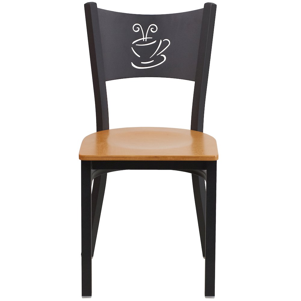 Black Coffee Back Metal Restaurant Chair - Natural Wood Seat. Picture 6