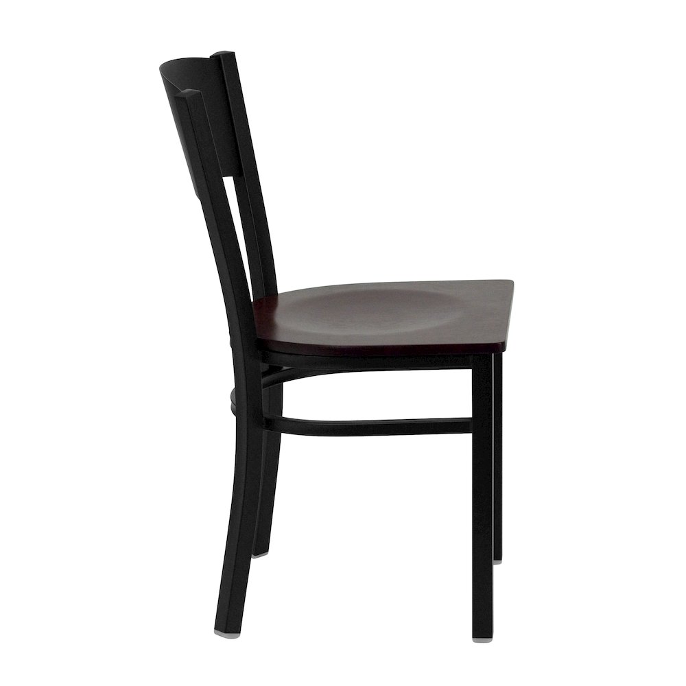 Black Circle Back Metal Restaurant Chair - Mahogany Wood Seat. Picture 5