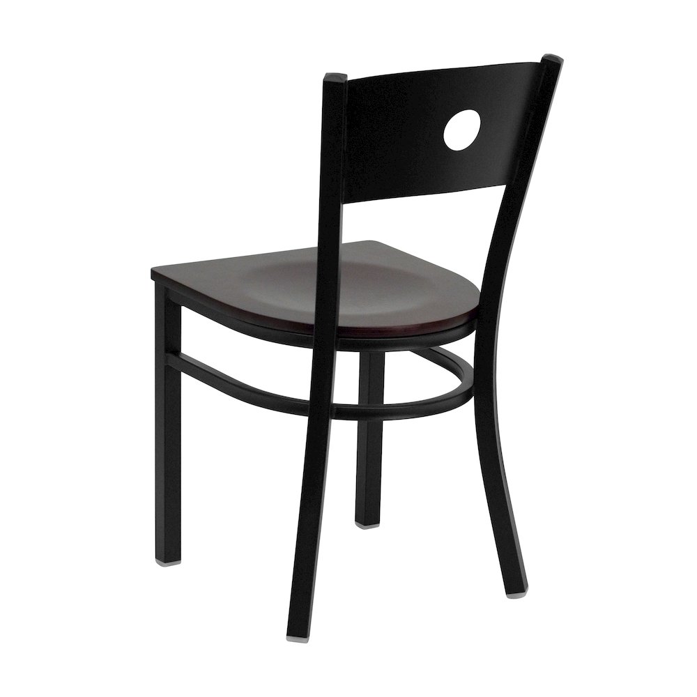 Black Circle Back Metal Restaurant Chair - Mahogany Wood Seat. Picture 4