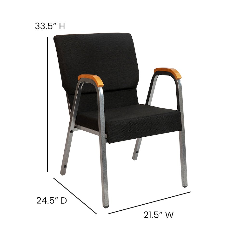 21"W Stacking Wood Accent Arm Church Chair in Black Fabric - Silver Vein Frame. Picture 5