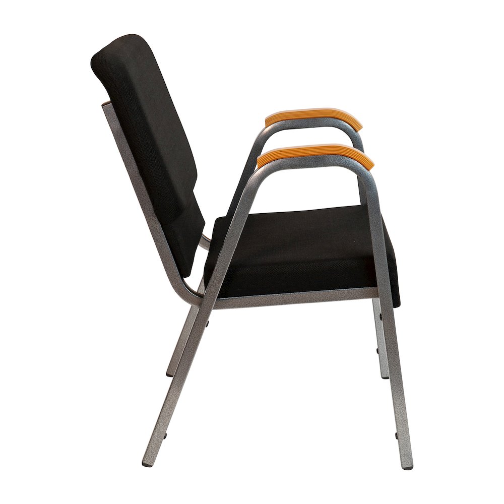 21"W Stacking Wood Accent Arm Church Chair in Black Fabric - Silver Vein Frame. Picture 8