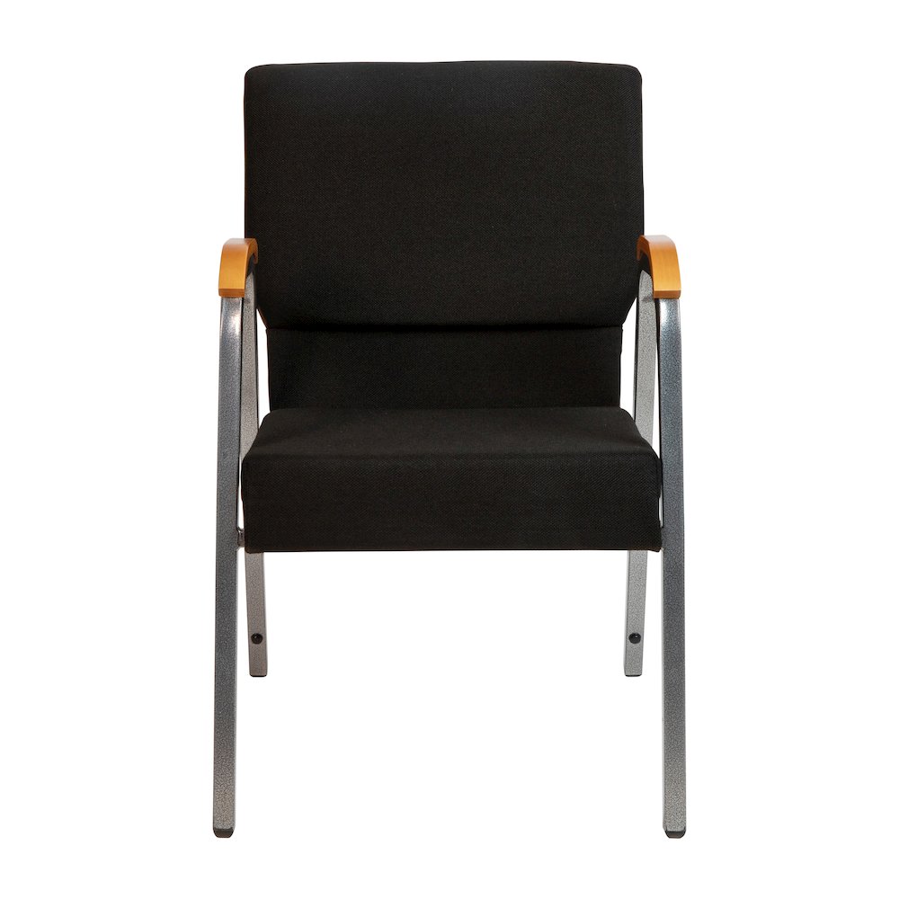 21"W Stacking Wood Accent Arm Church Chair in Black Fabric - Silver Vein Frame. Picture 9