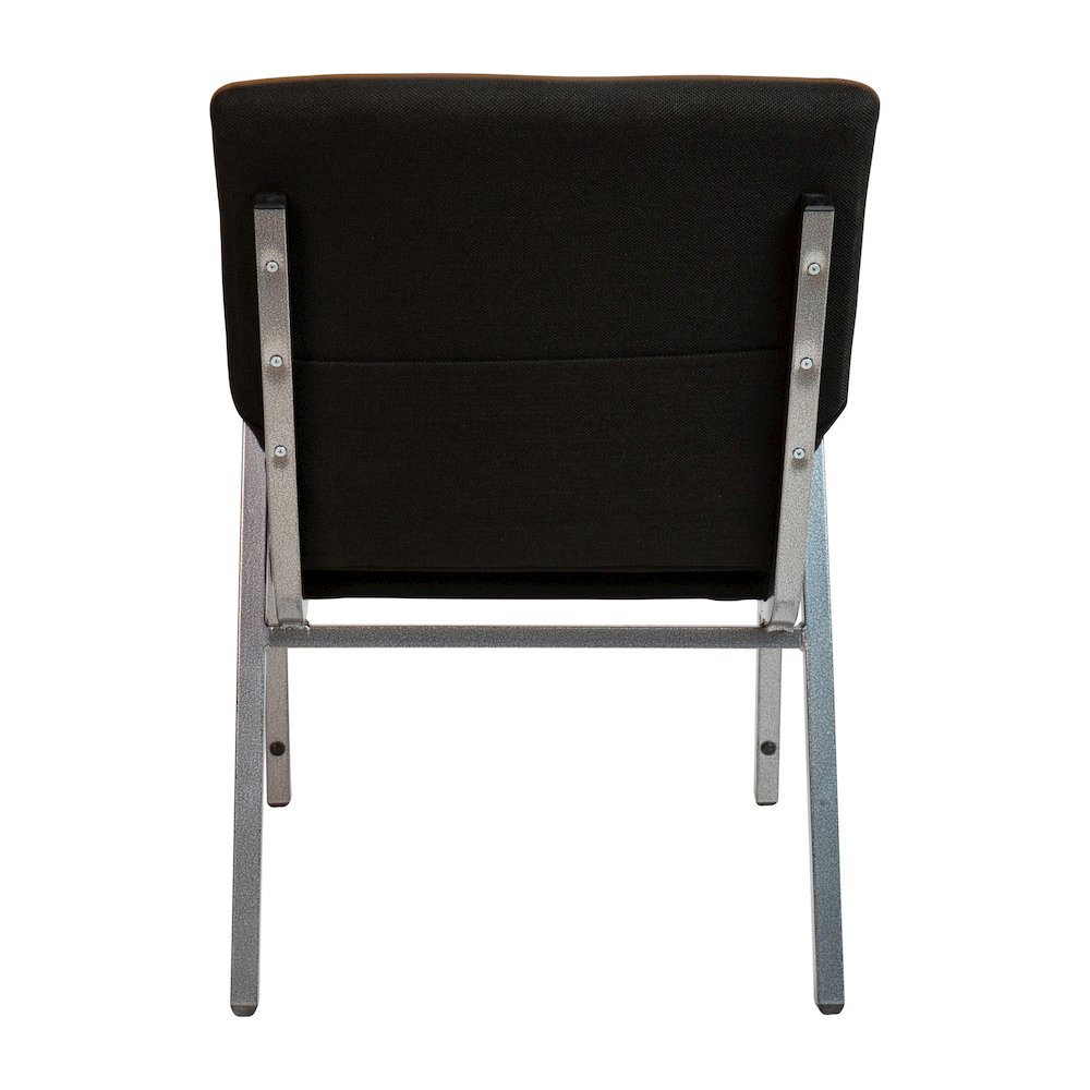 21"W Stacking Wood Accent Arm Church Chair in Black Fabric - Silver Vein Frame. Picture 6