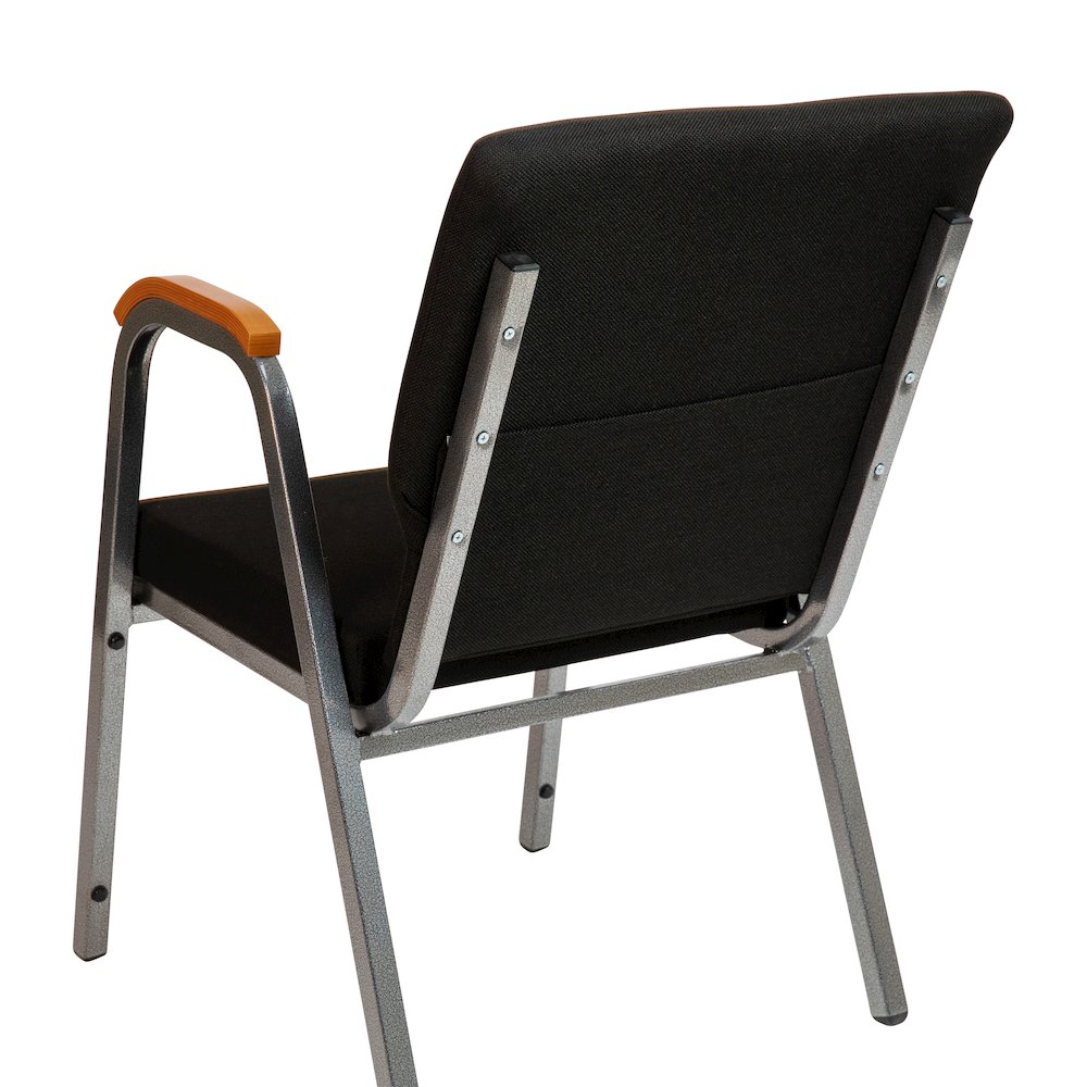 21"W Stacking Wood Accent Arm Church Chair in Black Fabric - Silver Vein Frame. Picture 7