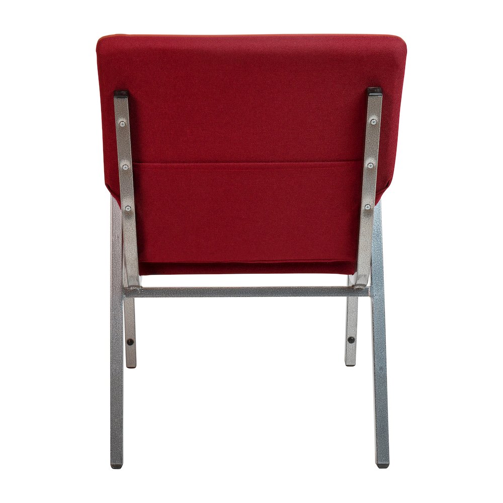 21"W Stacking Wood Arm Church Chair in Burgundy Fabric - Silver Vein Frame. Picture 6