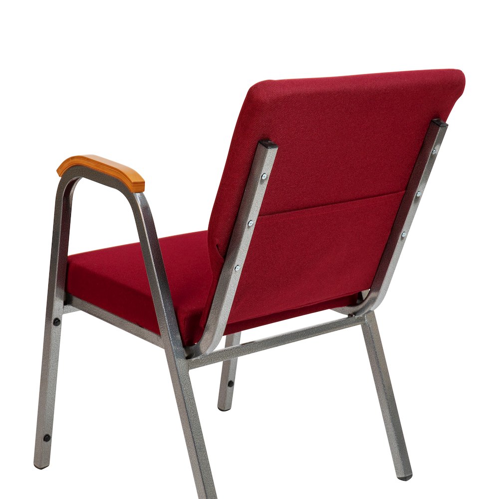 21"W Stacking Wood Arm Church Chair in Burgundy Fabric - Silver Vein Frame. Picture 7