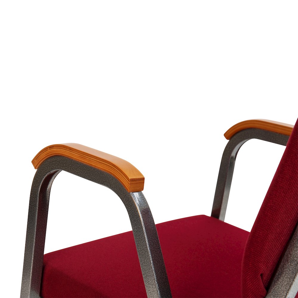 21"W Stacking Wood Arm Church Chair in Burgundy Fabric - Silver Vein Frame. Picture 10