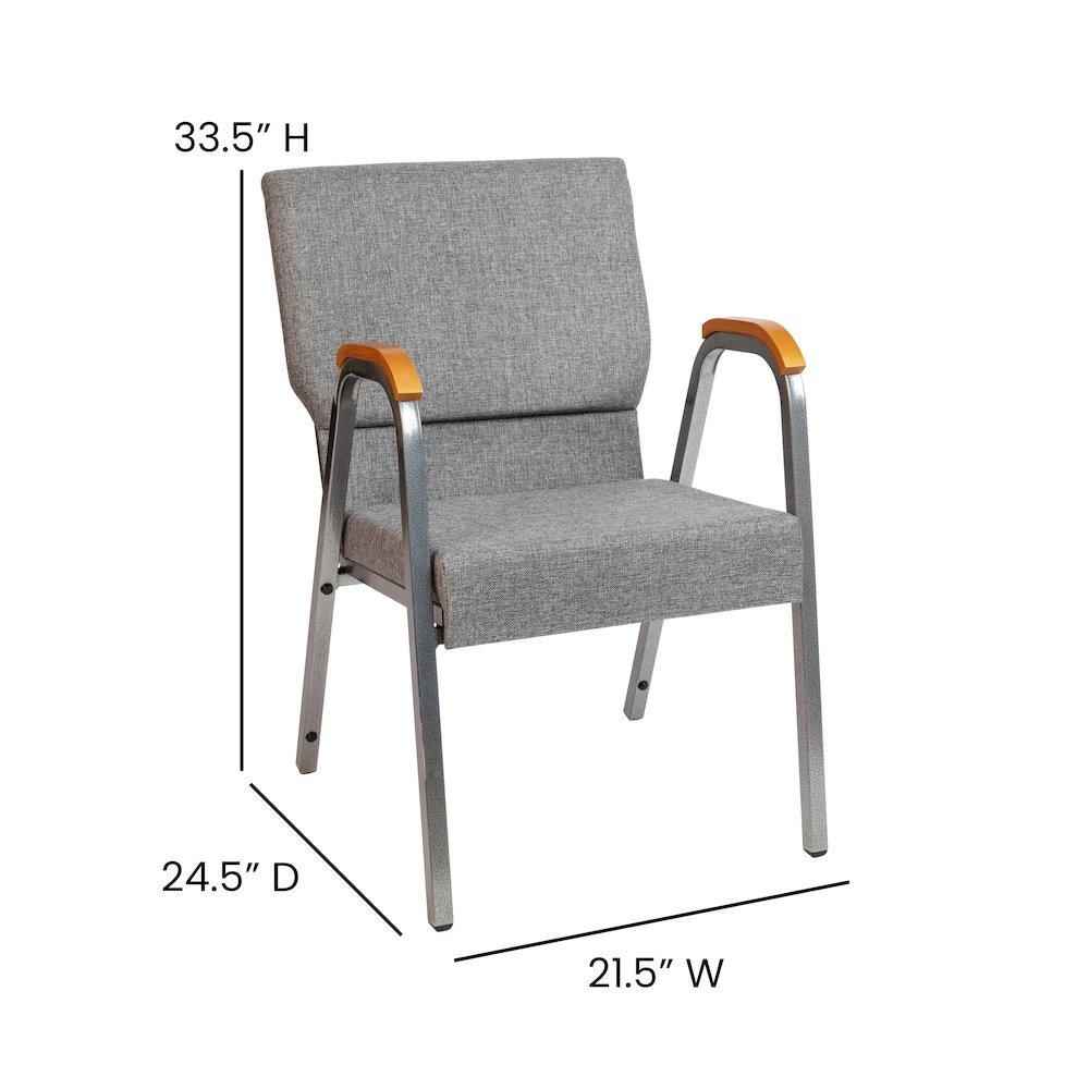 21"W Stacking Wood Accent Arm Church Chair in Gray Fabric - Silver Vein Frame. Picture 5