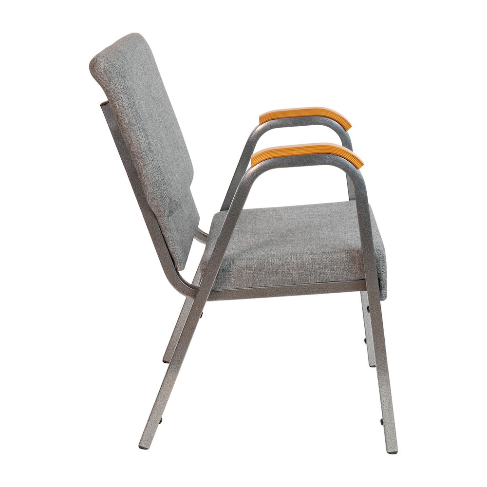 21"W Stacking Wood Accent Arm Church Chair in Gray Fabric - Silver Vein Frame. Picture 8