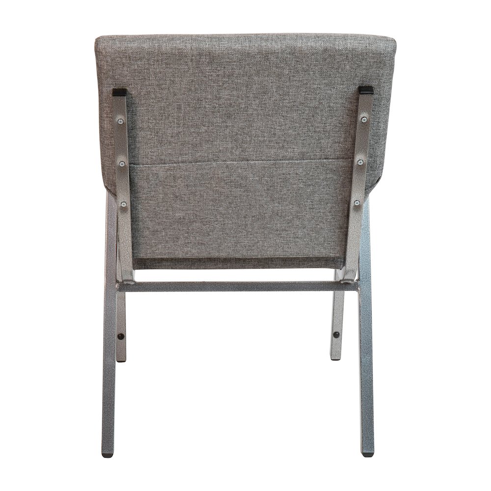 21"W Stacking Wood Accent Arm Church Chair in Gray Fabric - Silver Vein Frame. Picture 6