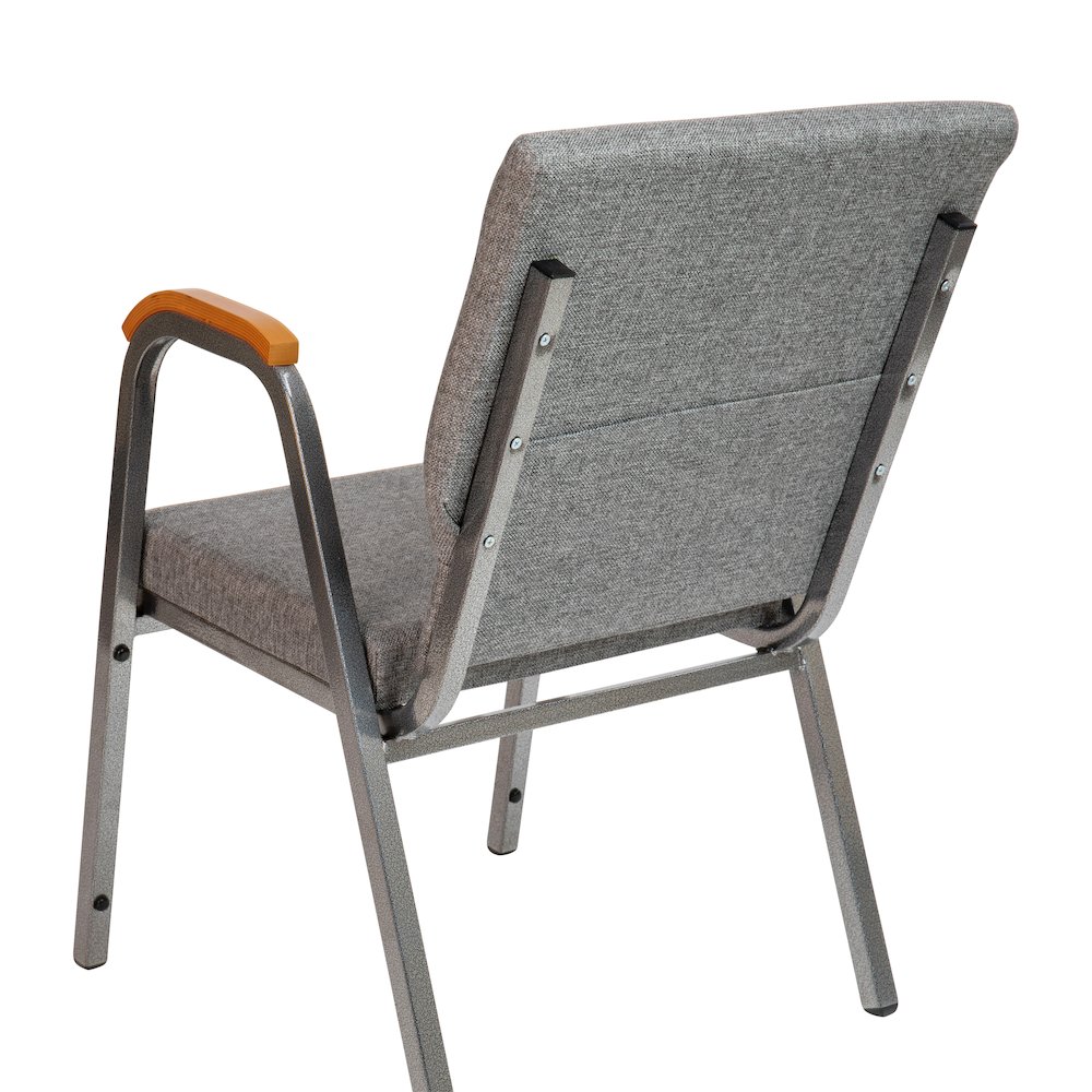 21"W Stacking Wood Accent Arm Church Chair in Gray Fabric - Silver Vein Frame. Picture 7