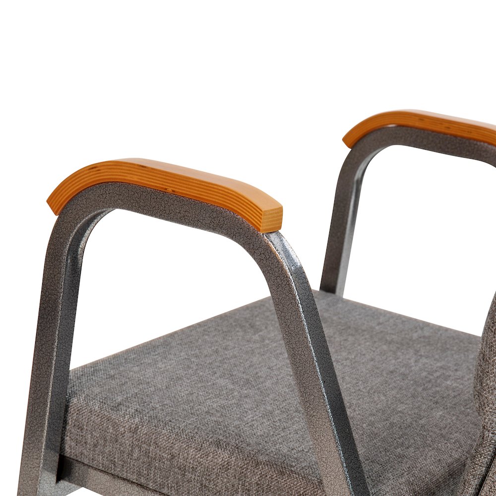 21"W Stacking Wood Accent Arm Church Chair in Gray Fabric - Silver Vein Frame. Picture 10