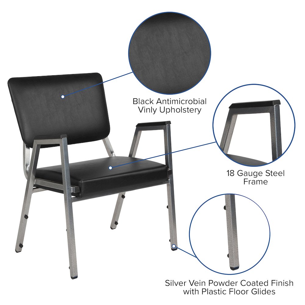 1000 lb. Rated Black Medical Reception Arm Chair with 3/4 Panel Back. Picture 4