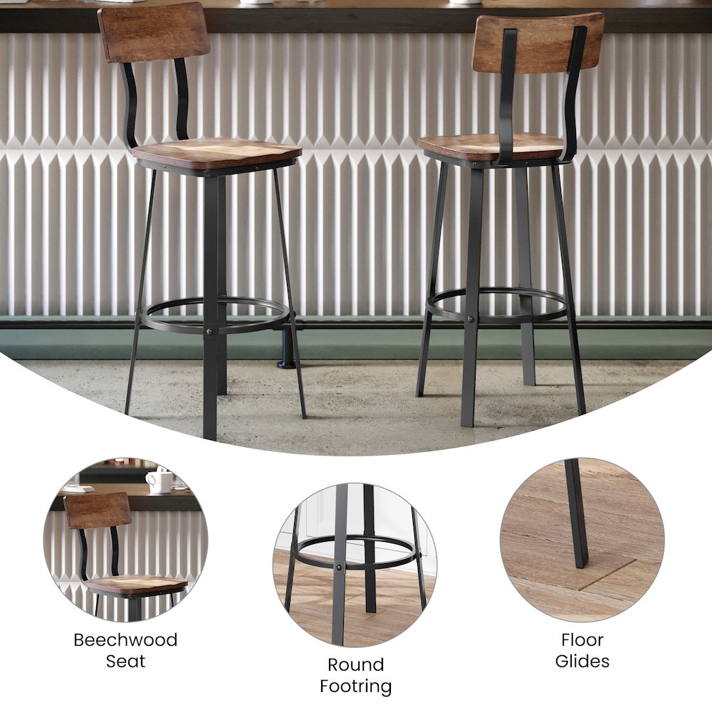 Antique Copper Restaurant Barstool with Wood Seat & Back/Gray Powder Coat Frame. Picture 4