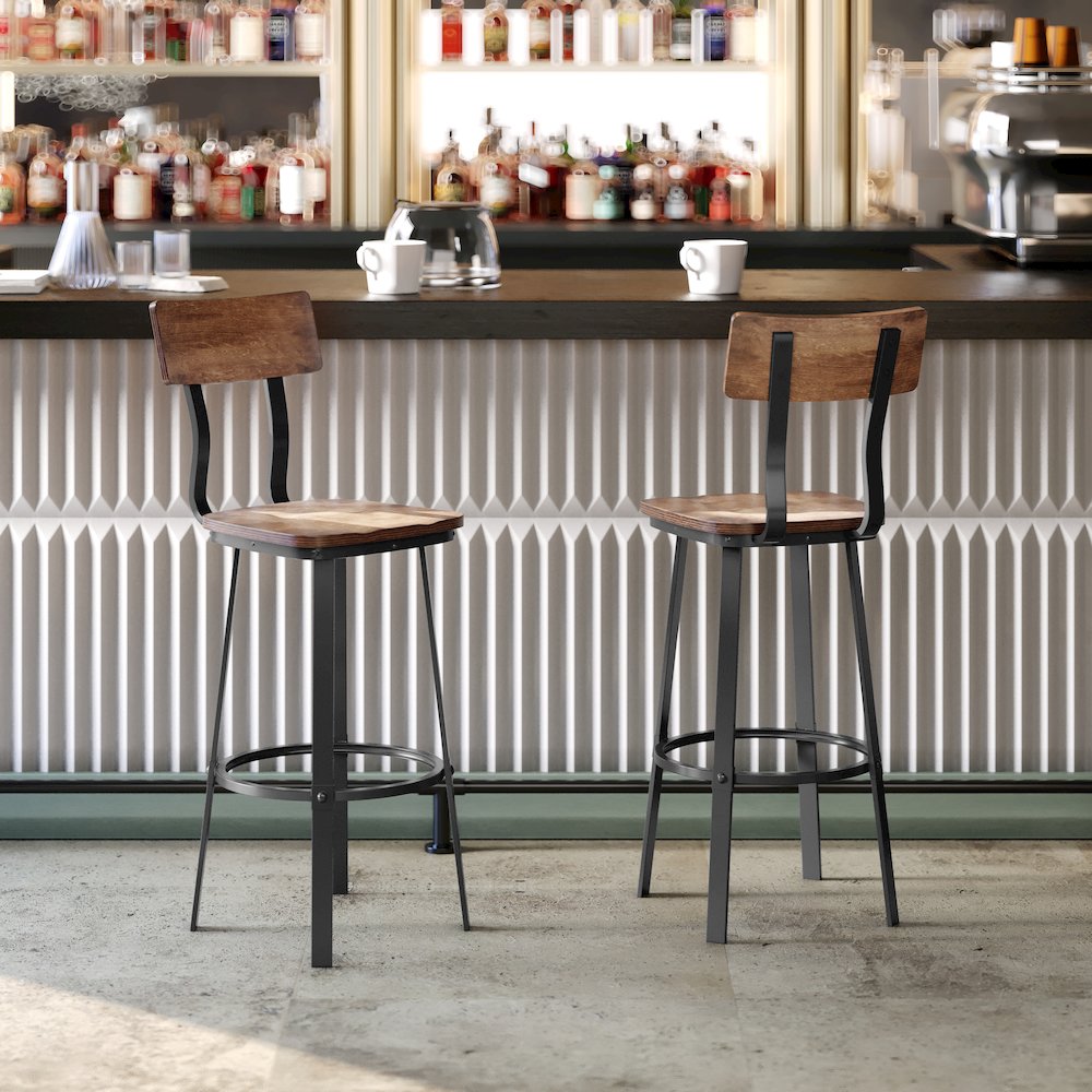 Antique Copper Restaurant Barstool with Wood Seat & Back/Gray Powder Coat Frame. Picture 3