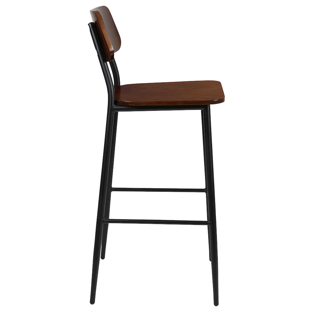Industrial Barstool with Gunmetal Steel Frame and Rustic Wood Seat. Picture 8