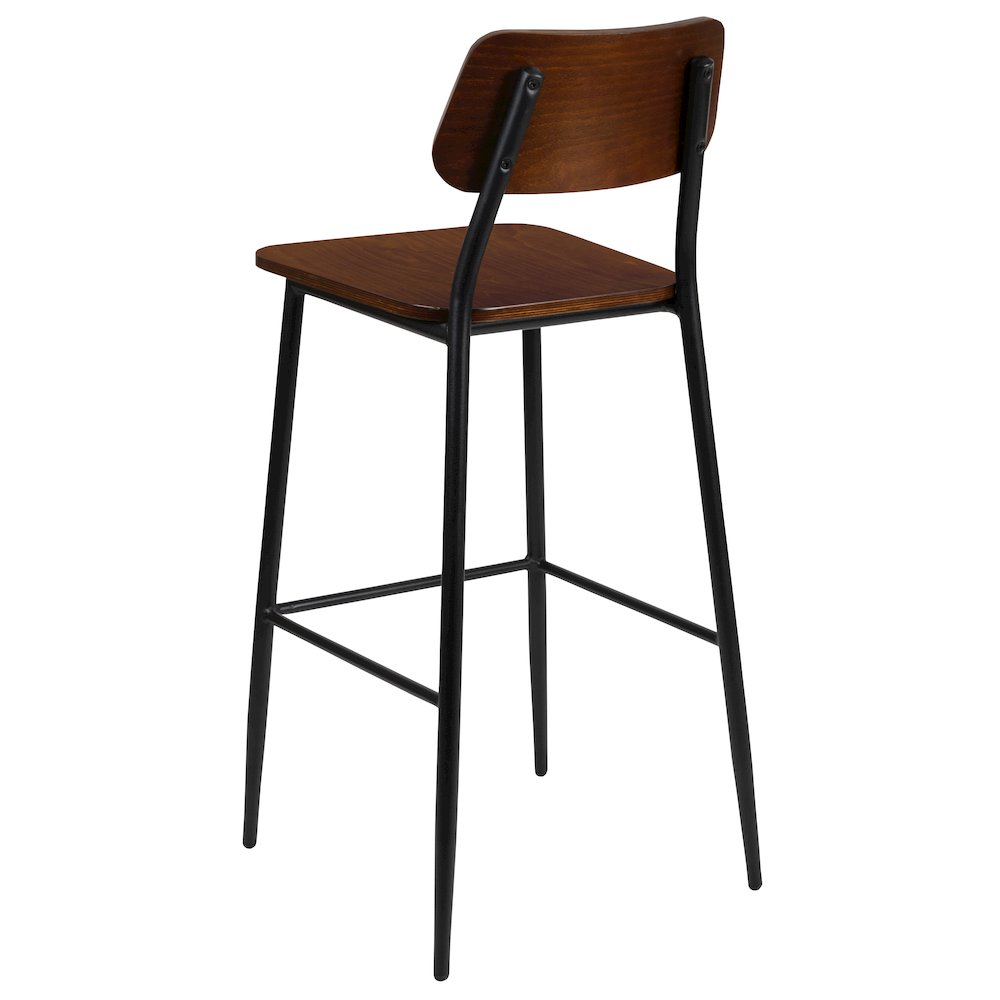 Industrial Barstool with Gunmetal Steel Frame and Rustic Wood Seat. Picture 6
