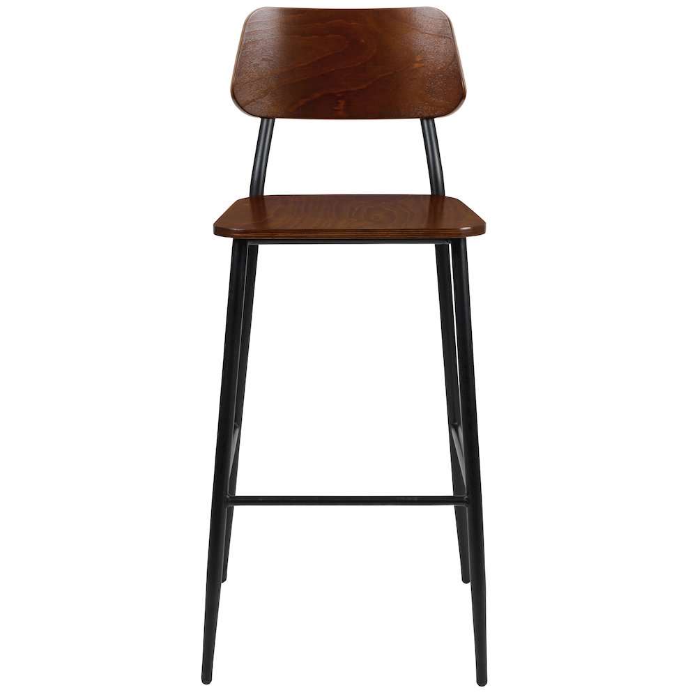 Industrial Barstool with Gunmetal Steel Frame and Rustic Wood Seat. Picture 9