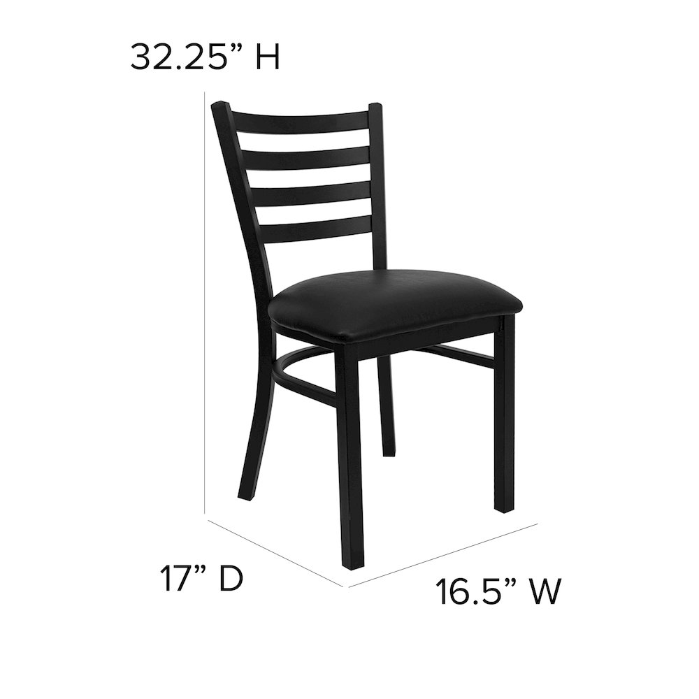 Black Ladder Back Metal Restaurant Chair - Black Vinyl Seat. Picture 6