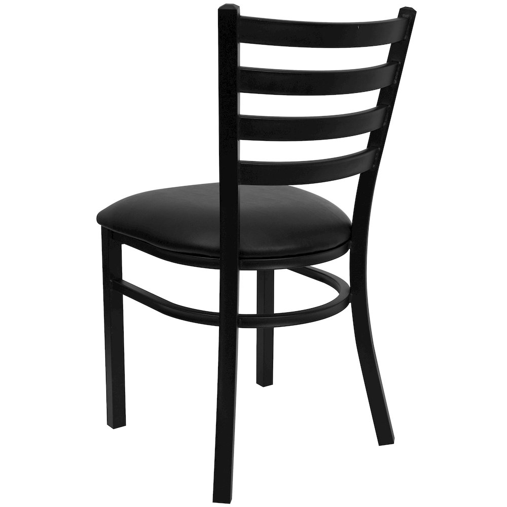 Black Ladder Back Metal Restaurant Chair - Black Vinyl Seat. Picture 7
