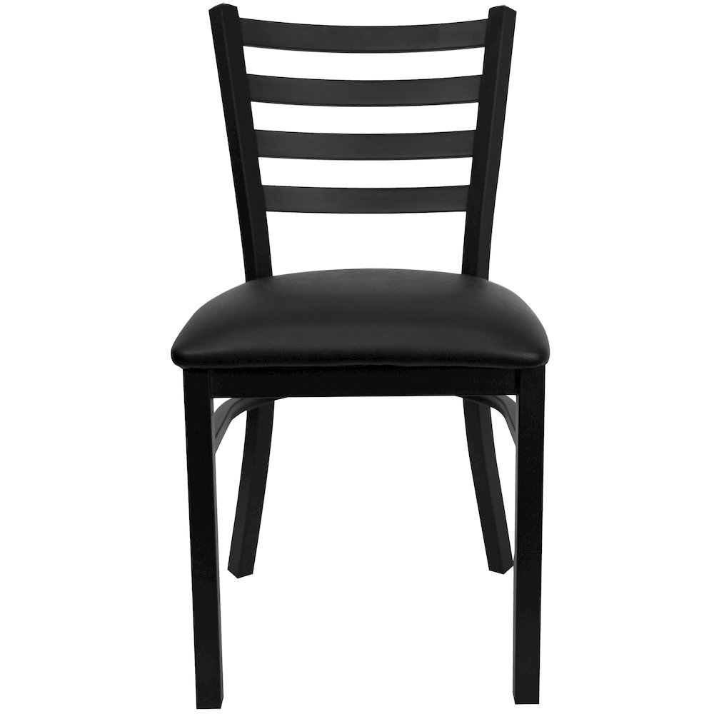 Black Ladder Back Metal Restaurant Chair - Black Vinyl Seat. Picture 10