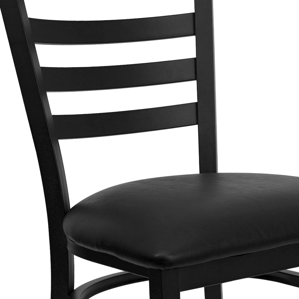 Black Ladder Back Metal Restaurant Chair - Black Vinyl Seat. Picture 11