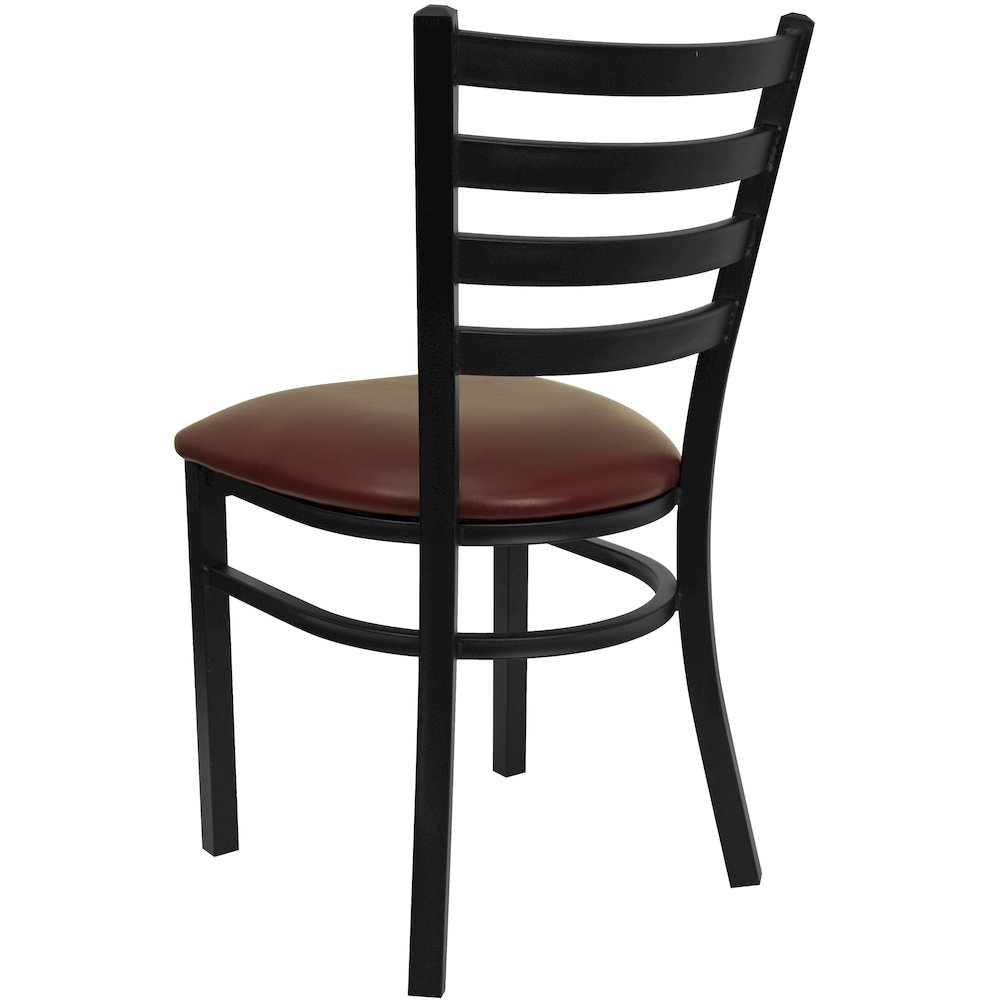 Black Ladder Back Metal Restaurant Chair - Burgundy Vinyl Seat. Picture 6