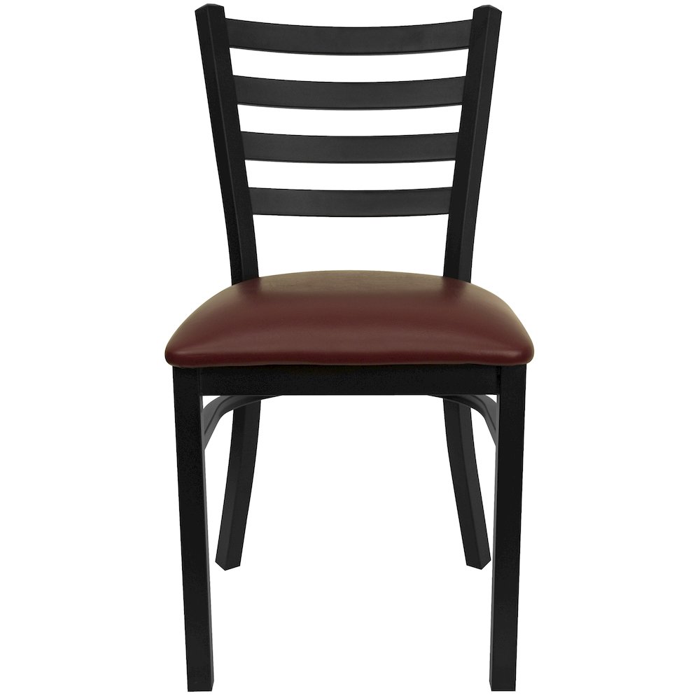 Black Ladder Back Metal Restaurant Chair - Burgundy Vinyl Seat. Picture 9
