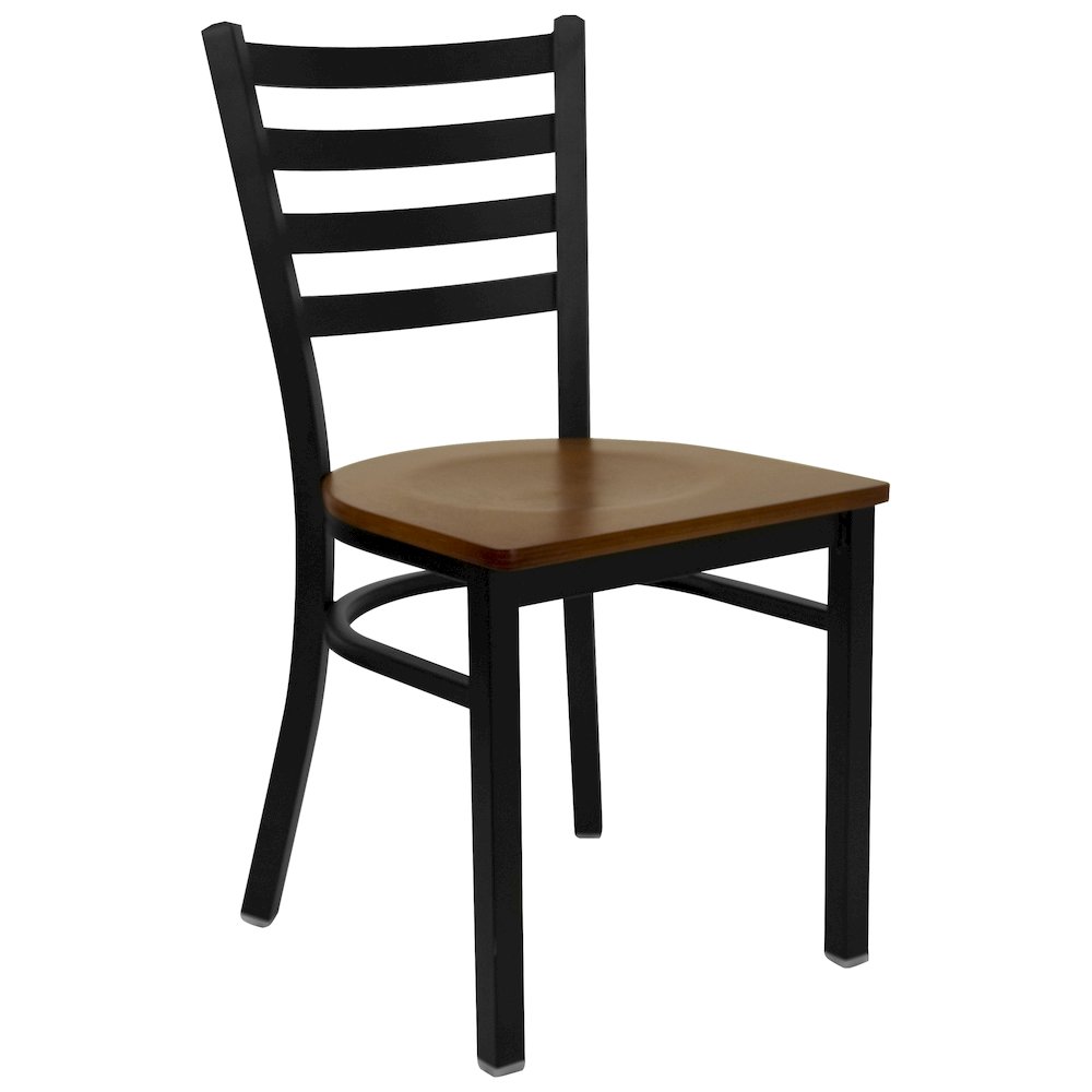 Black Ladder Back Metal Restaurant Chair - Cherry Wood Seat. Picture 1
