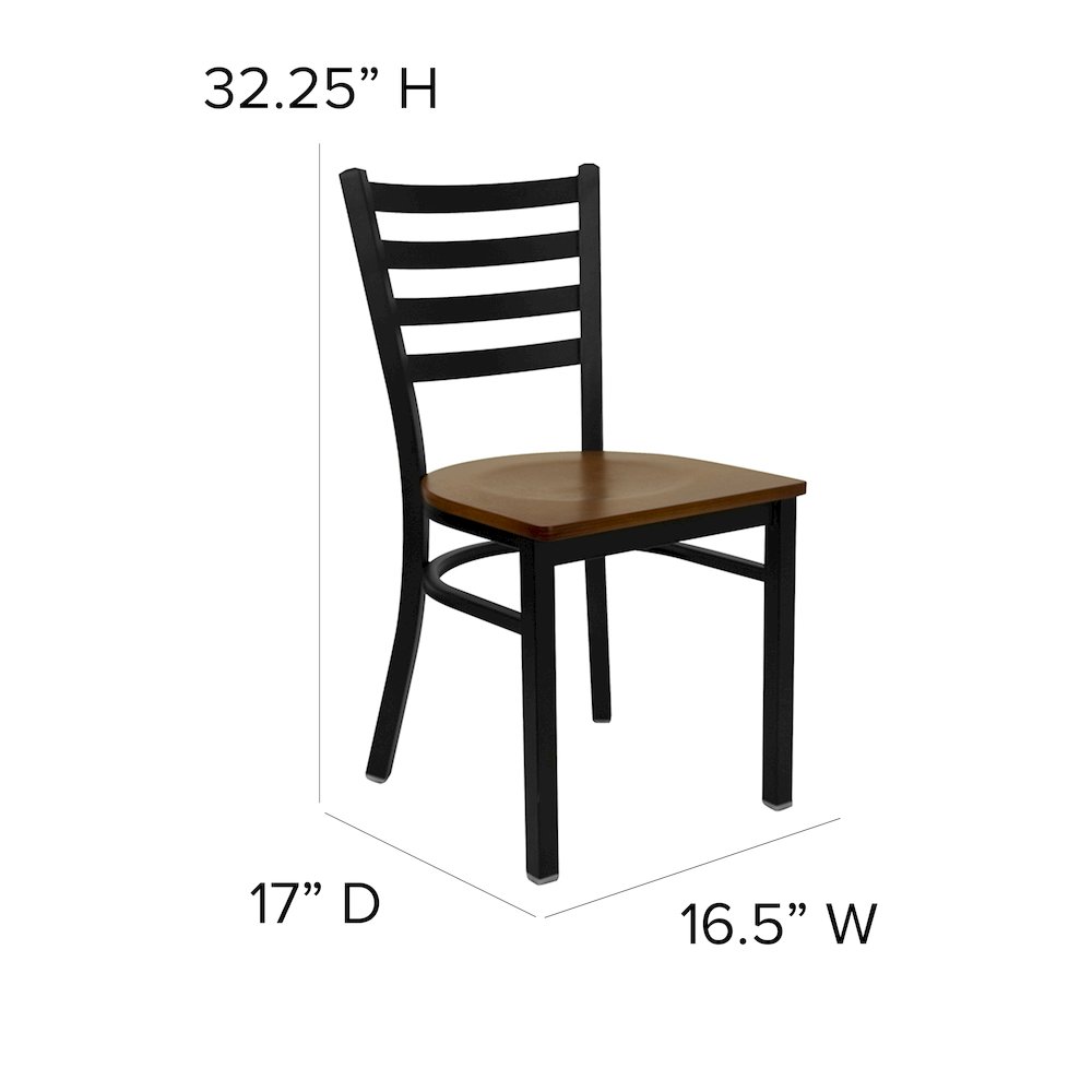 Black Ladder Back Metal Restaurant Chair - Cherry Wood Seat. Picture 5