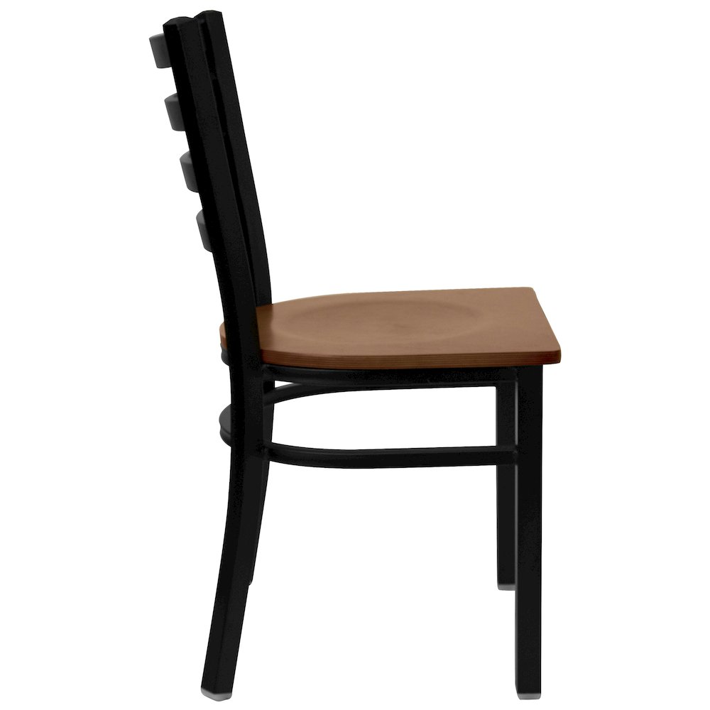 Black Ladder Back Metal Restaurant Chair - Cherry Wood Seat. Picture 2