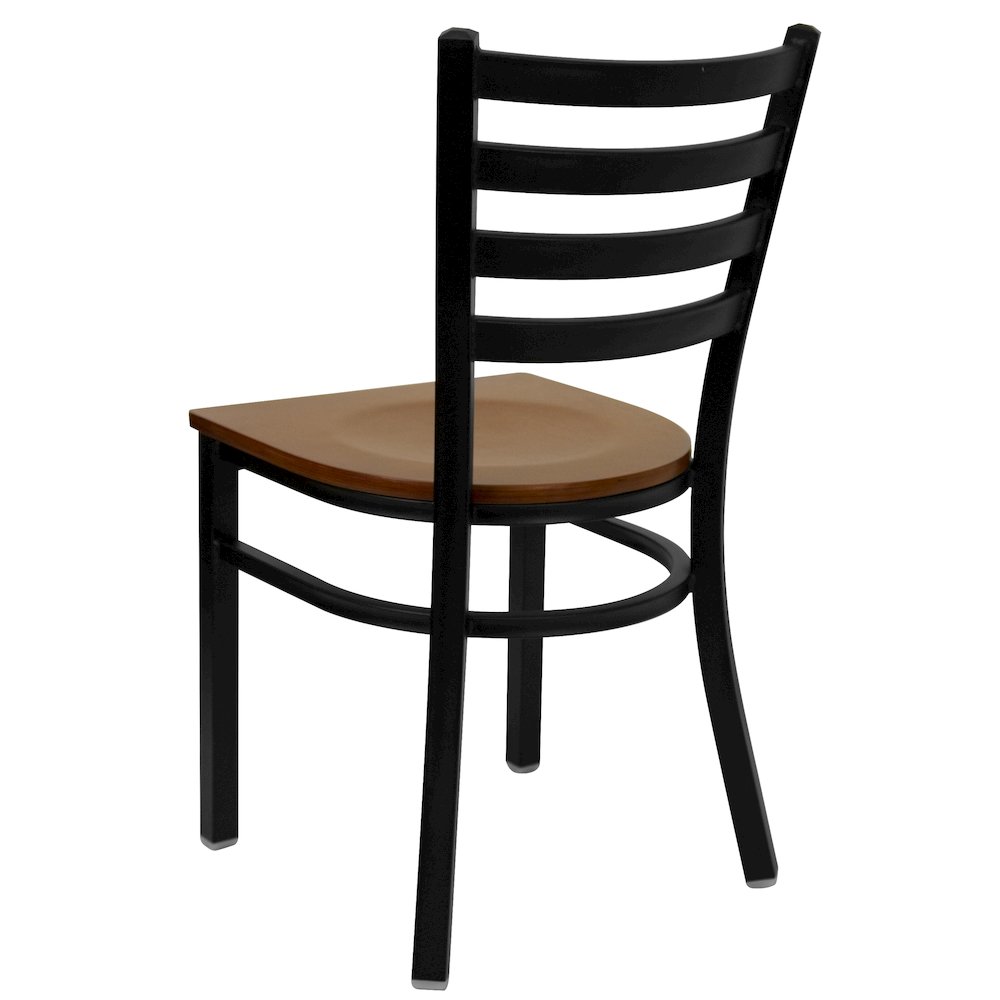 Black Ladder Back Metal Restaurant Chair - Cherry Wood Seat. Picture 3
